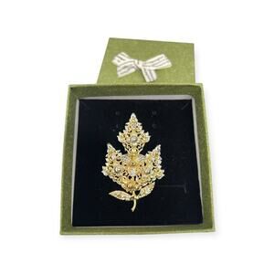 Handmade Gold/Silver Tone Filigree Floral/Leaf Accents Brooch New with Gift Box